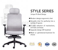 Chaise de bureau ergonomique moderne certifiée BIFMA, dossier en tissu, hauteur réglable, vérin à gaz chromé, appui-tête, usage exécutif, roulettes en PU 3-5