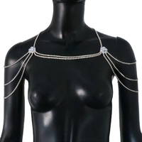 Chaîne de corps sexy multicouche en strass, collier chaîne d'épaule en alliage doré de luxe pour mariée, accessoires de fête et de mariage, 45 cm