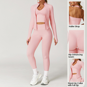 योग पैंट योग लेगिंग स्पोर्ट्स ब्रा योग जैकेट महिला योग 3 पीस वर्कआउट सेट महिला योगा - Product Image 2
