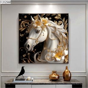 Luxe Moderne Bloem Witte Paarden Home Decor Voor Woonkamer Slaapkamer Vierkant Groot Formaat Dieren Kristal Porselein Schilderij - Product Image 2