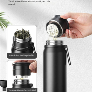 All'ingrosso fiaschetta termica minimalista da 1l bottiglia d'acqua in acciaio inox con infusore di tè due coperchi per bere direttamente - Product Image 5