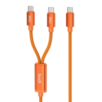 Câble de charge Budi, accessoires mobiles, 100 W, 2 en 1, alliage d'aluminium, type C vers double type C, charge rapide PD, câble de données pour téléphone 16 15