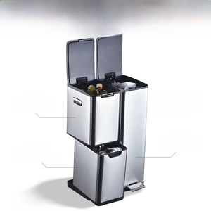 Poubelle de recyclage multifonctionnelle 3-en-1 en acier inoxydable de 60 L à triple compartiment avec couvercle à pédale pliable et couvercle coulissant - Product Image 3