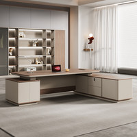 Meja Kantor CEO Modular Ramah Lingkungan dari Kayu, Meja Eksekutif Modern Bentuk L dengan Manajemen Kabel & Kabinet Samping