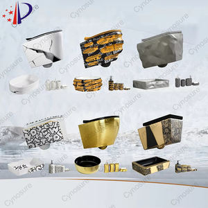 Nuevo diseño de cerámica moderna decoración del hogar lujo negro oro baño inodoro accesorios de baño conjunto - Product Image 1