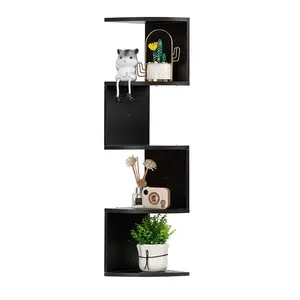 Home Mobiliário Decorativo 4 Tiers Wall Mounted Prateleiras Flutuantes Unidade Madeira Zig Zag Corner Wall Shelf For Living Room Office Space