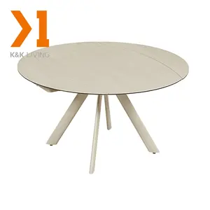 Black/White/Grey Sintered Stone Rotating Dining Table 12mm With Black Metal Leg Factory Hot Sale