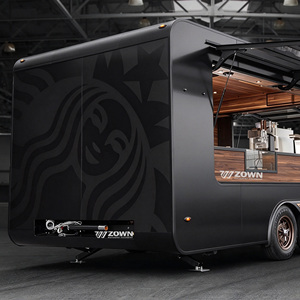 Remorque à café mobile électrique noire ZOWN, intérieur et extérieur personnalisables, toit rétractable, doubles éviers en acier inoxydable - Product Image 5