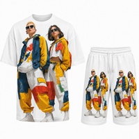 Ensemble survêtement 2 pièces en coton épais pour homme, coupe oversize, avec t-shirt imprimé graphique et short, grande taille, style streetwear, vente en gros, personnalisable OEM