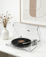 UDREAMER Platine de Luxe Minimaliste Haut de Gamme Transparente Moderne Artistique pour Disques Vinyles en Plastique avec Convertisseur Audio et Connexion RCA