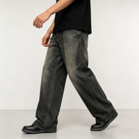 Jean large gris délavé pour homme, coupe décontractée, denim anthracite foncé délavé, vente en gros OEM
