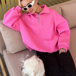 Sudadera con media cremallera y logotipo bordado personalizado 100% algodón Terry Sports Heavyweight Mock Neck Sudadera Mujer - Product Image 4