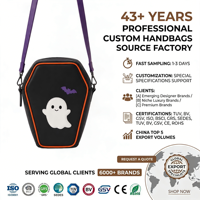 Tas Selempang Kulit PU Hitam dengan Resleting Mewah Elegan Minimalis Halloween Kasual Harian Chic Wanita Tas Selempang OEM Kustom