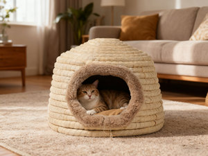 Cama para Gatos en Forma de Domo de Jacinto de Agua Tejida a Mano Ecológica, Casa Iglú para Mascotas, Cojín Lavable para Gatos y Mascotas Pequeñas - Product Image 3