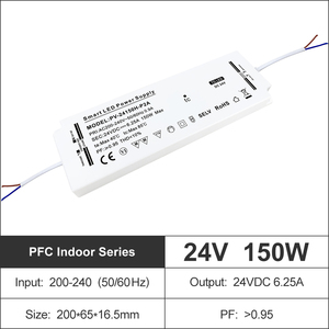 ไดรเวอร์ LED แบบบางพิเศษ CE/CB/RoHS 150W PFC พร้อมสายเคเบิล 200-240V AC-DC 12V 24V IP20 สำหรับไฟ LED Strip - Product Image 3