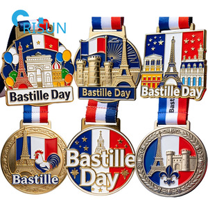 Médaille personnalisée France Drapeau Français Tour Eiffel Fête Nationale Bastille Marathon Course à pied Médaille personnalisée Fête Nationale Bastille - Product Image 1