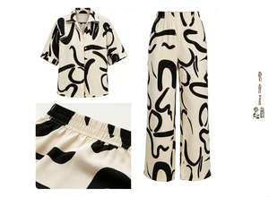 Nouvelle collection automne 2025 – Ensemble deux pièces bohème pour <span class=keywords><strong>femme</strong></span>, style européen et américain, imprimé, avec nœud, manches courtes, en crochet et laine peignée, idéal pour le quotidien (ODM) - Product Image 4
