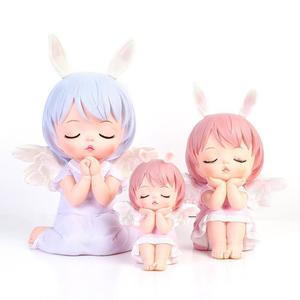 Figuras de Ángeles de Resina Artesanal Yu Mo, Color Rosa y Azul con Alas, Decoración para el Hogar, Regalo de Cumpleaños - Product Image 1