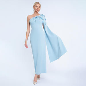 Новое модное платье с открытыми плечами, объемными элементами, в стиле высокой моды, с лоскутным дизайном, асимметричным кроем и завышенной талией, для вечеринок, банкетов и свадеб. - Product Image 6