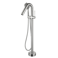 Robinets de baignoire au sol en laiton poli classique Alimentation en eau chaude et froide avec robinet de douche au fini chromé
