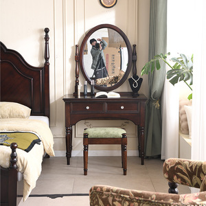 American <b>Vintage</b> Style Solid Wood Dressing Table With Mirror Bedroom Makeup Desk Mahogany Finish - Product Image 1
