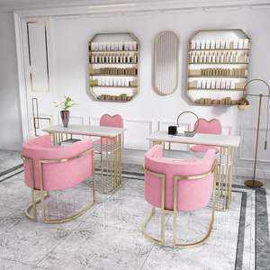 Juego de mesa de manicura de lujo, disponible en versión individual o doble, con tablero de mármol y combinación de silla para servicios de manicura. - Product Image 5