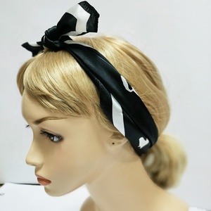 NO MOQ Custom <strong>White</strong> Horse <strong>Black</strong> Headband Hair Bandana Square Neck Pure Silk <strong>Scarf</strong> for Women - Product Image 6