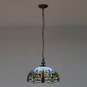 LongHuiJing Mediterranean Tiffany Stained Glass Adjustable Height Pendant <b>Lights</b> Vintage Hanging 16-Inch <b>LED</b>/Halogen 360-Degree - Product Image 6