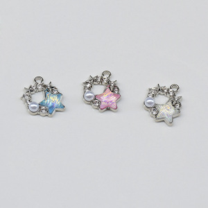Pendentif étoile ciel étoilé en alliage de zinc plaqué pour la fabrication de bracelets, étoiles bleues, roses et blanc cassé, composants de bijoux GJ198 - Product Image 1