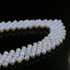 Handmade Multi-Row V Shape Freshwater Pearl <b>Choker</b> Necklace High Luster Rice Pearl Woven Statement Necklace - Product Image 3