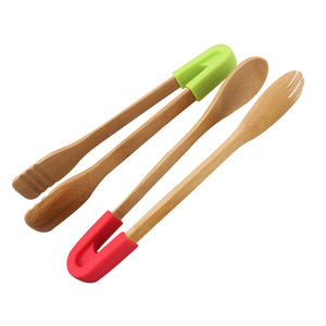 Utensilios de Cocina, Pinzas para Cocinar, Freír, Servir y Asar, Pinzas de Madera con Mango de Silicona - Product Image 2