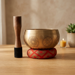Bol chantant tibétain en bronze de haute qualité pour la méditation et la gratitude, design martelé avec mallette et coussin - Product Image 1