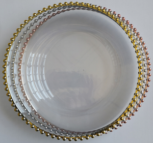 Clear Transparent Wedding Decoration Beaded 13 inch Plastic Reef Charger Plates