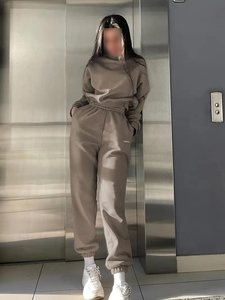 Ensemble de survêtement en molleton à manches longues pour <span class=keywords><strong>femme</strong></span>, personnalisé OEM, automne-hiver, deux pièces, jogging - Product Image 3