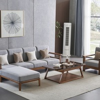 Ensemble de canapés sectionnels en bois massif en forme de L pour hall d'hôtel, mobilier de club et d'hôtel familial chinois