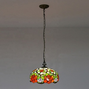 LongHuiJing Tiffany Pendant <b>Light</b> 2 <b>Light</b> 16 Wide Antique Rose Style Stained Glass Lampshade Hanging Lamp - Product Image 4
