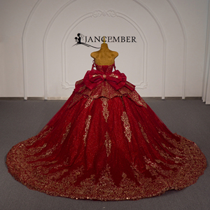 Vestido de Quinceañera Xybb04-Pz Borgoña Real con Apliques, Cintura Natural, Escote Corazón, Cola Capilla, Largo hasta el Suelo, Estilo Princesa - Product Image 6