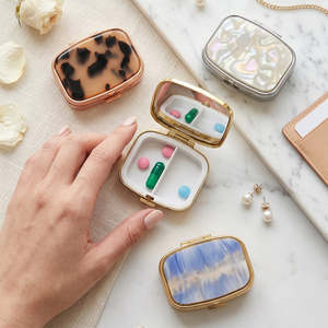 Rounded Rectangle Metal Pill Box Acetate Acrylic <b>Top</b> Plate Push Button Compartment Silver Gold <b>Rose</b> Gold Plated Medicine Case - Product Image 4