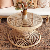 Table d'appoint ronde moderne en rotin, table basse en rotin naturel tressé à la main