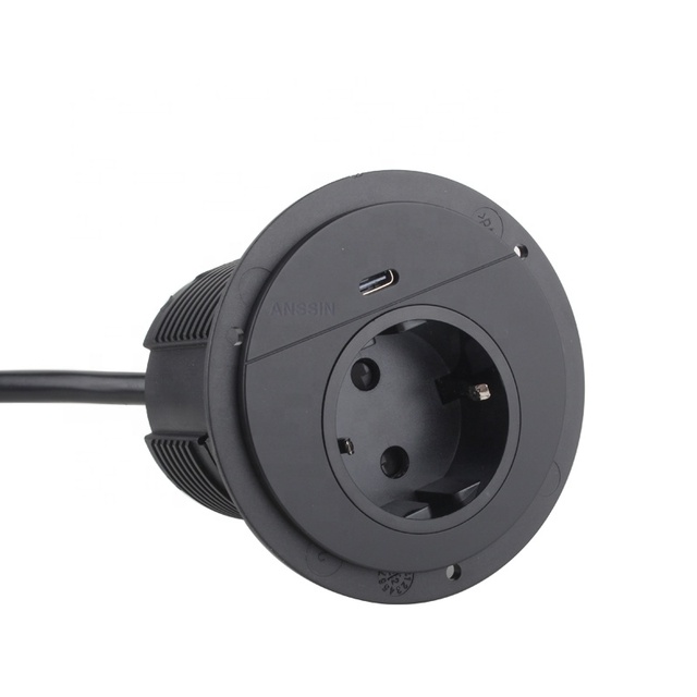 Recessed In-desk Power Socket Grommet 85x80mm Round Desktop Socket with 1 USB-A and 1 USB-C Port 1.8m Cable