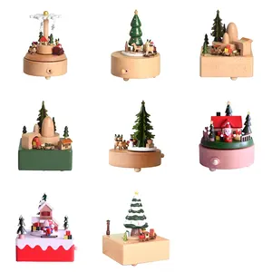 New Hot Fashion Custom Wooden Santa Clockwork Music Box Christmas For Xmas Presents