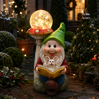 Statue de gnome en résine amusante en forme de champignon, éclairage solaire, lisant un livre et tenant un lapin, pour jardin, paysage, parc, cour, patio, pelouse