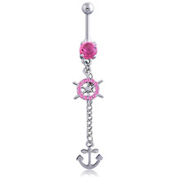 Anneau de nombril en acier inoxydable serti de diamants en forme d'ancre de bateau, anneaux de nombril de créateur en gros