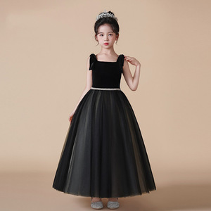 Elegante Vestido Largo Negro Formal <span class=keywords><strong>para</strong></span> Niñas, Ideal <span class=keywords><strong>para</strong></span> Recitales de <span class=keywords><strong>Piano</strong></span>, Competiciones de Violín, Concursos, <span class=keywords><strong>Bodas</strong></span> <span class=keywords><strong>y</strong></span> Ocasiones Especiales - Product Image 1