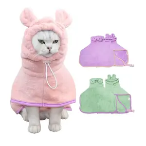 Songshantoys Adjustable Absorbent Hooded Bath Towel Cat Accessories Clothes Quick-drying Pet Bathrobe Towel For Cat Dog