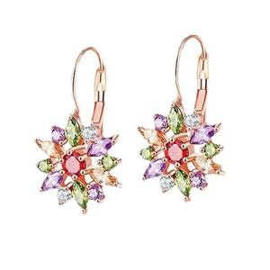 Pendientes con Forma de Girasol Coloridos, Pendientes de Flor con Circonita Cúbica, Hebilla de Latón en Oro Rosa, Joyería de Moda para Mujer - Product Image 5
