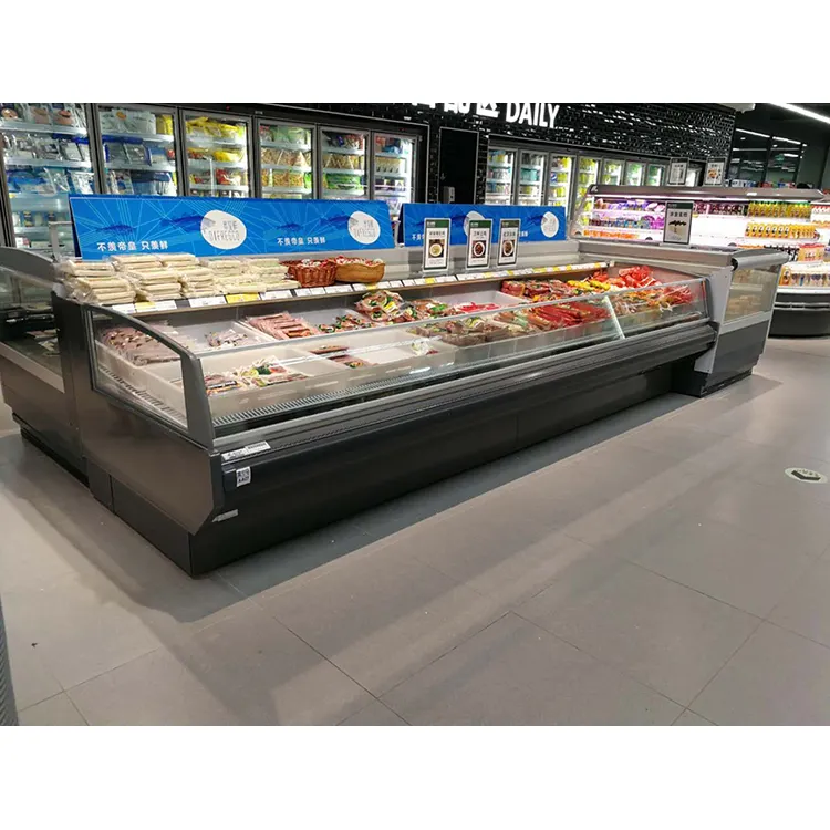 Refrigeradores compactos de exposição comercial de carne refrigeradores de congelador personalizados para supermercados