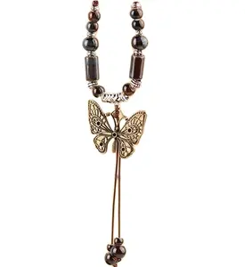 中国のエスニックスタイルの蝶のネックレスの卸売ニッチな古代スタイルの長いセーターチェーン織り鎖骨チェーン