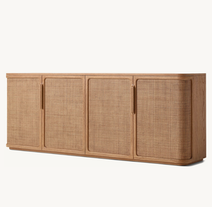Mobile Moderno in Legno di Quercia Massello per <span class=keywords><strong>Soggiorno</strong></span> Credenza a 4 Ante in Legno e Canna - Product Image 3