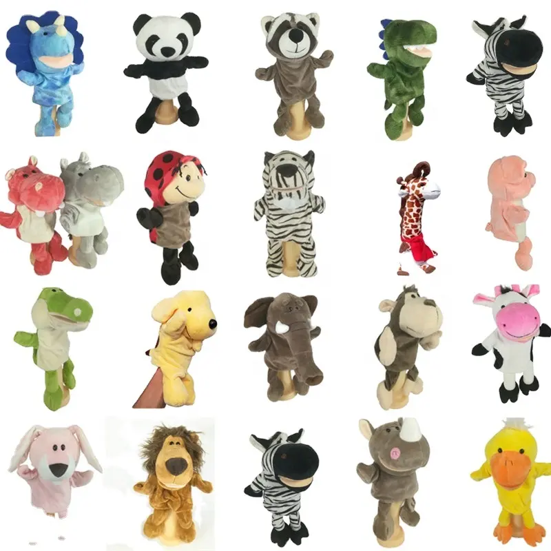 QH nouveaux produits se vendent bien Creative canard lion lapin éléphant dinosaure peut ouvrir la bouche animal en peluche enfants marionnette jouets